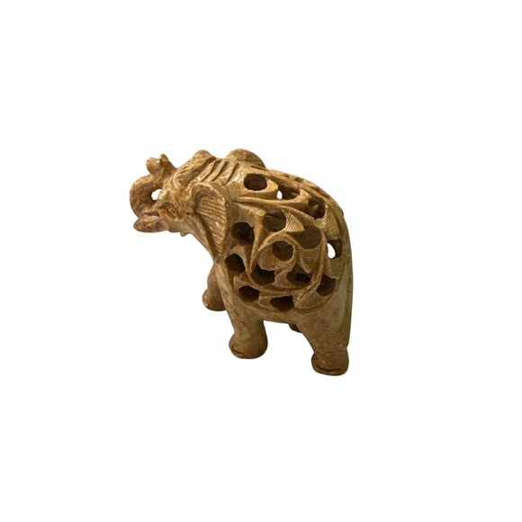 Hand Carved Soapstone Elephant Figurine with Intricate Jali Work Sculpture - Picture 8 of 9